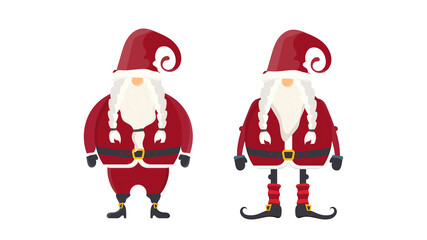 A set of Santa Claus with a white beard, pigtails and red clothes. Vector.