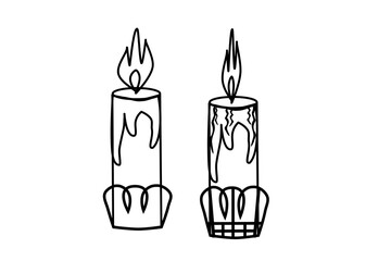Candles with fire in decorative candlesticks in black for decoration