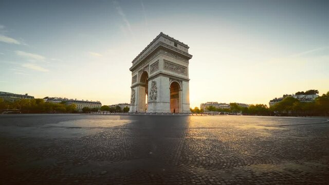 Triumphal Arch at sunrise, Paris, France