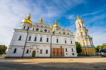 Fototapeta na wymiar Great Lavra bell tower and Uspenskiy Sobor Cathedral in Kiev, Ukraine 