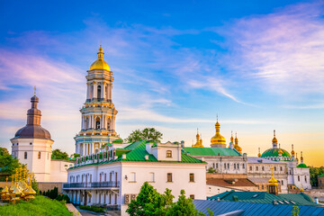 architecture, blue, building, capital, cathedral, christianity, church, city, cityscape, culture, dome, famous, flare, garden, gold, golden, green, historic, historical, history, illumination, kiev, k