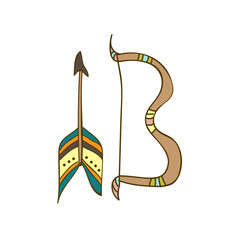 Cute Hand Drawn Vector illustration, bow and arrow in doodle style