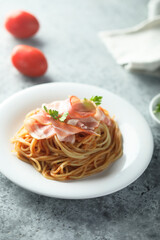 Pasta with smoked ham or bacon