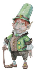 leprechaun saint patrick, red gnome, watercolor