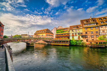 Old town of Petite France district in Strasbourg, France. French traditional houses 