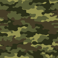 Fototapeta premium Camouflage classic green seamless pattern. Military texture. Abstract background