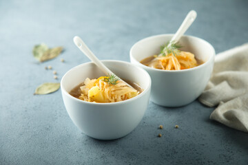 Traditional homemade sauerkraut soup