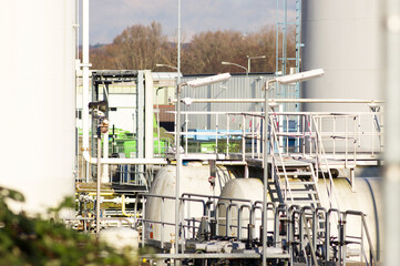 Closeup of a industrial installation of a petrol and oil storage location in Arnhem, Netherlands