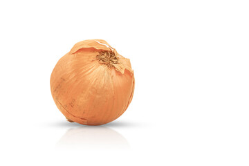 Onions in the skin on a white table. Isolated on a white background