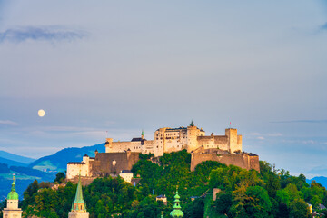 Obraz premium Salzburg Festung Hohensalzburg fortress at sunset light. Austria