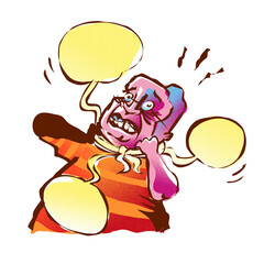 A man rendered speechless by speech balloons.