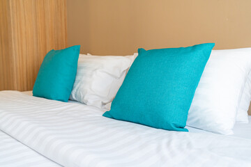 comfortable pillows on bed in bedroom