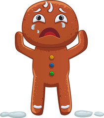 Holiday gingerbread Man cookie crying. Holiday decor for Christmas and new year design