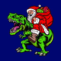 Santa Claus riding a dinosaur Funny Shirt Design | Santa Riding Dinosaur T rex Christmas | Funny T-shirt gifts for anyone who loves dinosaurs