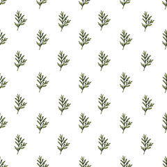 Naklejka premium Watercolor seamless pattern with stylized twigs, flowers and leaves of the Wormwood plant