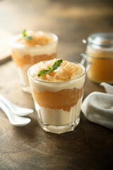 Homemade apple dessert with custard