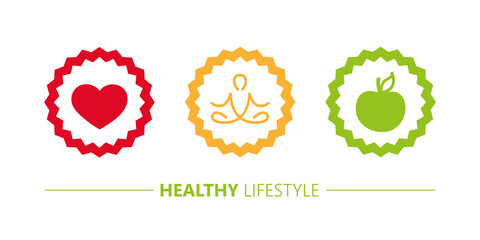 healthy lifestyle icons heart yoga and apple vector illustration EPS10