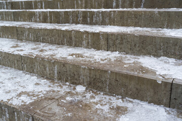 Ice on the stair steps is a hazard to pedestrian traffic.