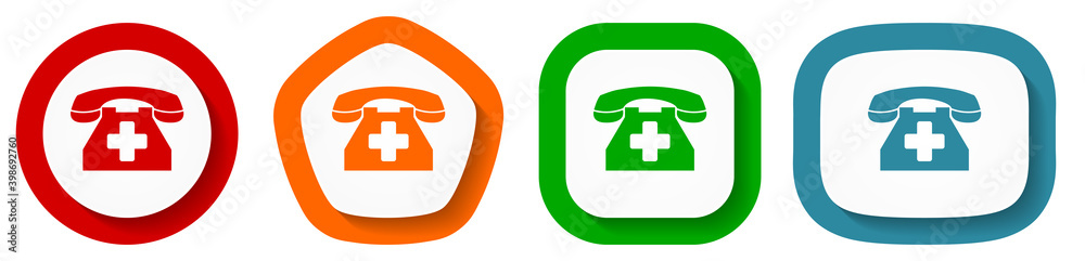 Poster Emergency cal vector icon set, flat design flat design buttons on white background