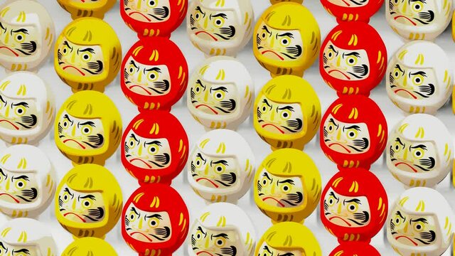3 colors Daruma dolls on white background.
Loop able animation for background.
