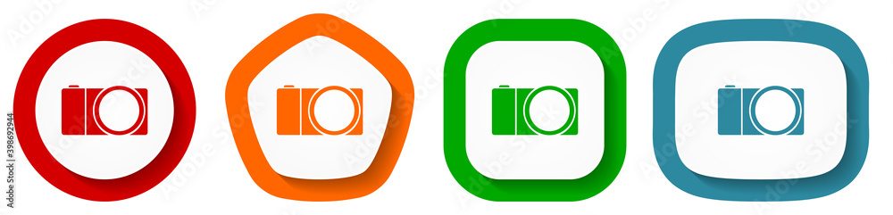 Poster Mirrorless camera vector icon set, flat design flat design buttons on white background