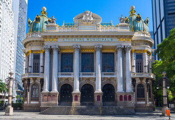 Beautiful view of Theatro Municipal Opera House ( Municipal Theater) - Rio de Janeiro, Brazil