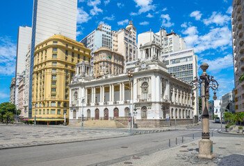 Beautiful view of Cinelandia Square with Municipal Chamber of Rio de Janeiro, also known as Pedro...
