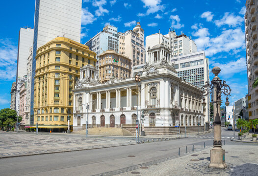 Beautiful view of Cinelandia Square with Municipal Chamber of Rio de Janeiro, also known as Pedro Ernesto Palace - Rio de Janeiro, Brazil