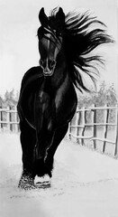 Hand drawn watercolor black horse illustration Premium Vector