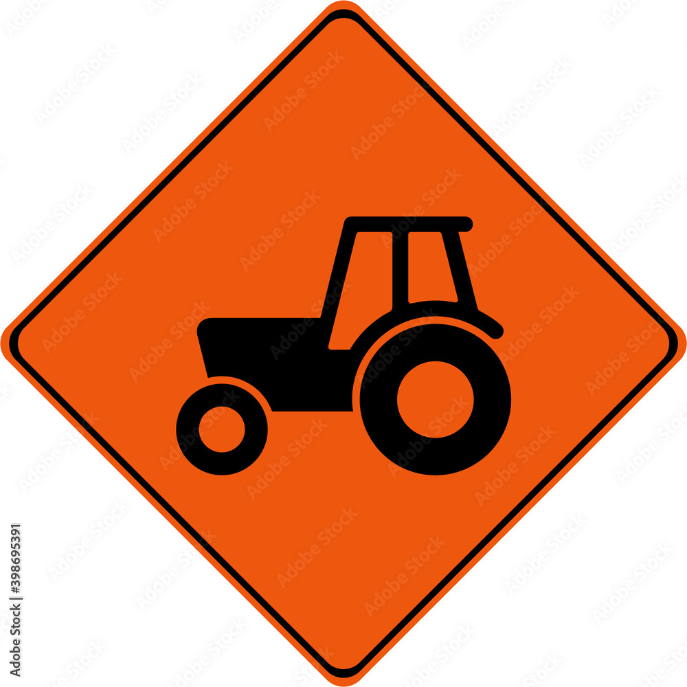 Sticker warning sign with farm tractor