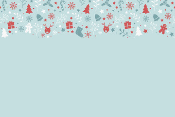 Fototapeta na wymiar Empty Christmas card. Concept of frame with Xmas ornaments. Vector