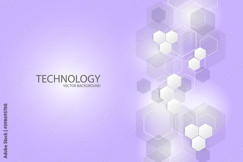 Sticker Hi-tech background design. The concept of chemical engineering, genetic research, innovative technologies. Hexagonal background for digital technology, medicine, science, research and healthcare.