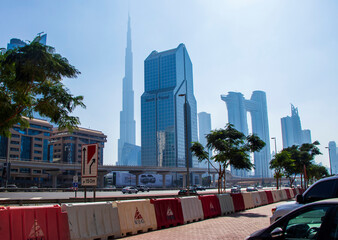 Skyscrapers along the main road of Dubai. UAE. Outdoor