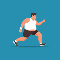 Obraz premium The fat man is running. Healthy lifestyle. Fat man jogging. Loss of excess weight. Fitness and sports. Nutrition and health template. Vector illustration flat design. Isolated on white background.