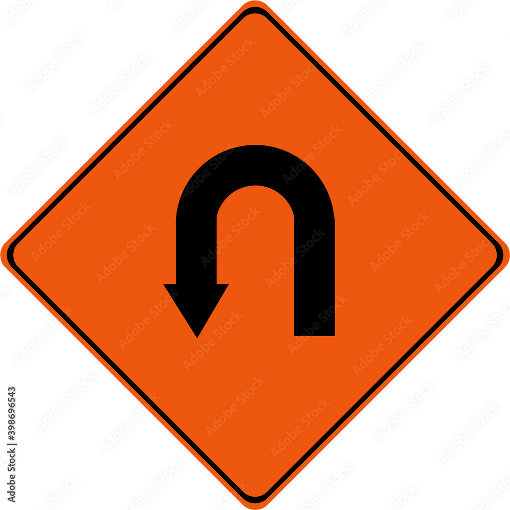 Wall mural warning sign with u-turn