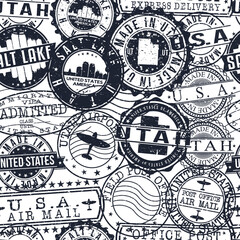 Salt Lake City Stamps. City Stamp Vector Art. Postal Passport Travel. Design Set Pattern.