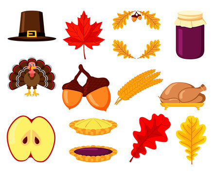 Colorful fall harvest element set