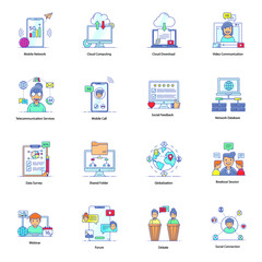 
Network and Interaction Flat Icons Pack 
