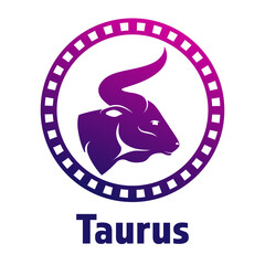 Illustration of a majestic bull in a circle side view. Taurus Zodiac sign. Domestic cow, side view. Ox Sacred animal, astrology vector flat design icon. Symbol of the year 2021