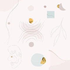 Modern abstract shapes art. Trendy organic forms and line art drawing.