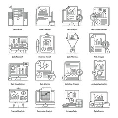 
Pack of Statistical and Data Analysis Flat Outline Concept Icons 
