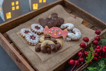 Fototapeta premium Traditional home made German Christmas Cookies on a festive table