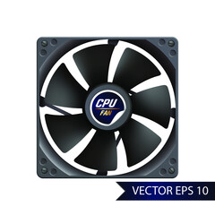 Vector realistic CPU fan. Computer fan isolated on white background.