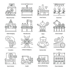 
Pack of Conveyor Flat Outline Icons 
