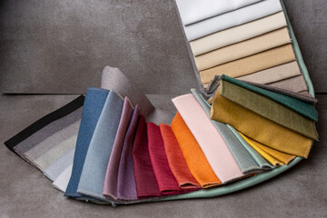 Metallic surface and background with interior design sample swaps of color shades in textured...