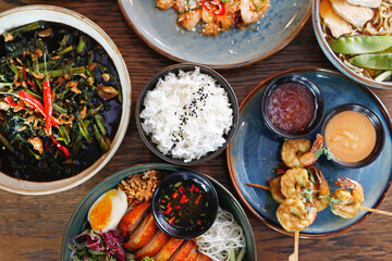 Thai food. Thai cuisine. Traditional colorful Thai food.