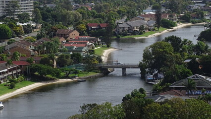 View of city with river and bridge