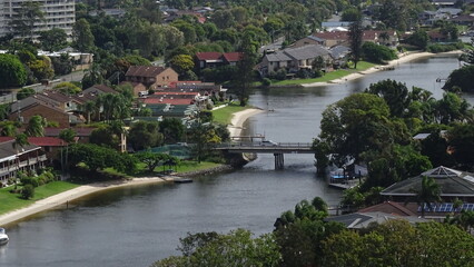 Fototapeta na wymiar View of city with river and bridge