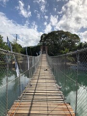 Hanging rope bridge with view