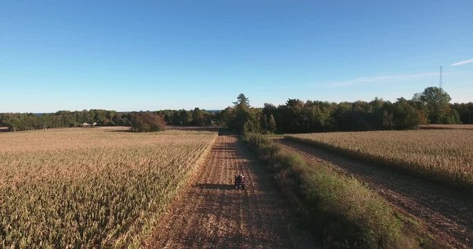 Quad Bike Driving on a Field Slowly in South Sweden Sk&aring;ne &Ouml;sterlen Borrby, Aerial High Altitude